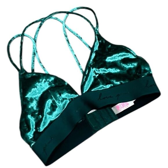 PINK Velvet Strappy Bralette | XS/XXS | Emerald Green | Trendy & Comfortable - Picture 3 of 7